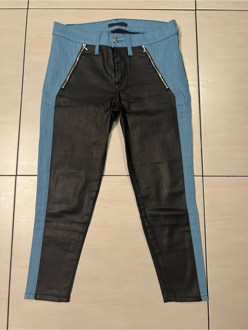 7 For All Mankind Vintage Y2k RARE Two-Tone Skinny Jeans blue denim & leather